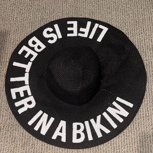 Black Sun Hat with White “ Life Is Better In A Bikini” Text